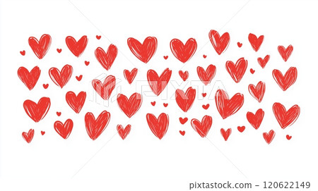 Hand-Drawn Red Hearts on White Background Hand-Drawn Red Hearts on White Background 120622149