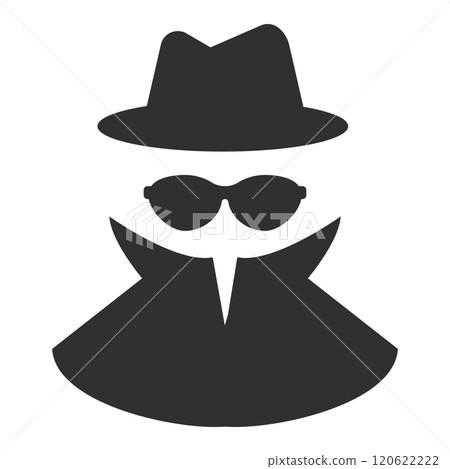 Incognito icon, mystery secret spy or detective silhouette, figure with hat glass or mask. Anonymous invisible character figure. Incognito icon, mystery secret spy or detective silhouette, figure with hat glass or mask. Anonymous invisible character figure. 120622222