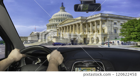 Driving towards United States Capitol building, Washington DC, USA 120622458