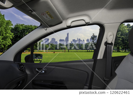 Car window view of Central Park, Manhattan, New York, USA 120622461