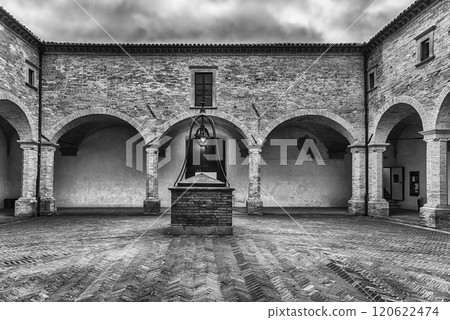 Ancient cloister of the Basilica of Saint Ubaldo, Gubbio, Italy 120622474