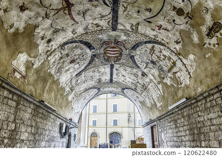 Grotesque frescoes in a vaulted arcade in Assisi, central Italy Grotesque frescoes in a vaulted arcade in Assisi, central Italy 120622480