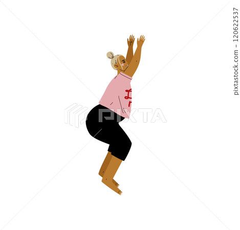 Plump Woman in Chair Pose, Curvy Girl Practicing Yoga, Healthy Lifestyle Vector Illustration 120622537