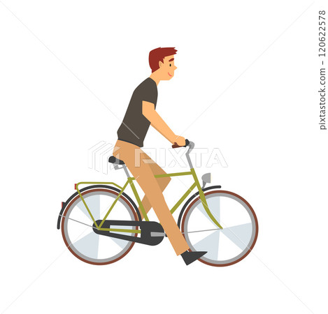 Young Man Riding Bike, Male Cyclist Character on Bicycle Vector Illustration Young Man Riding Bike, Male Cyclist Character on Bicycle Vector Illustration 120622578