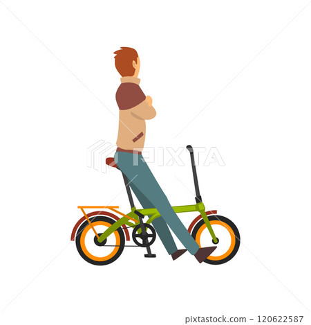 Young Man on Bike, Male Cyclist Character on Bicycle Vector Illustration 120622587
