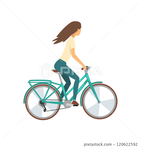 Young Woman Riding Bike, Girl Cyclist Character on Bicycle Vector Illustration 120622592