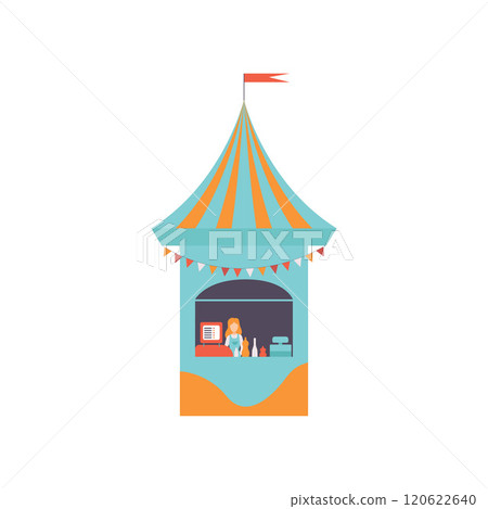 Street Vendor Booth with Fast Food, Market Food Counter, Retail Selling Kiosk Vector Illustration Street Vendor Booth with Fast Food, Market Food Counter, Retail Selling Kiosk Vector Illustration 120622640