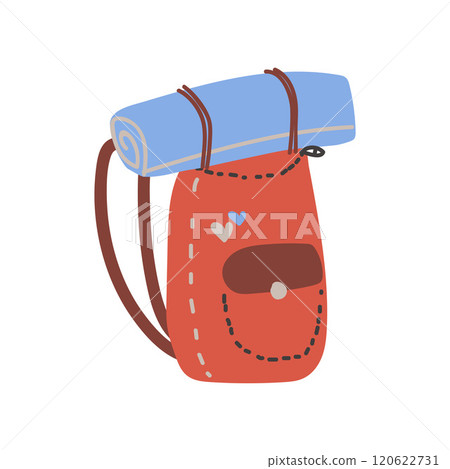 Tourist Backpack with Camping Mat, Travel Sign Symbol Vector Illustration 120622731