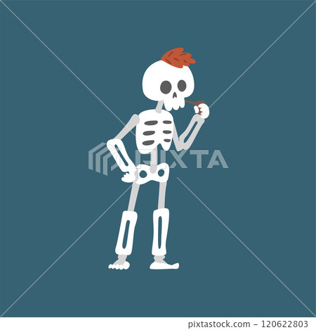 Human Skeleton with Iroquois Smoking Pipe, Funny Dead Man Cartoon Character Vector Illustration 120622803