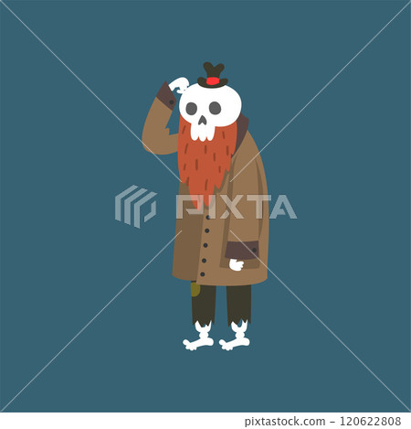 Bearded Human Skeleton Wearing Warm Coat, Dead Man Cartoon Character Vector Illustration 120622808