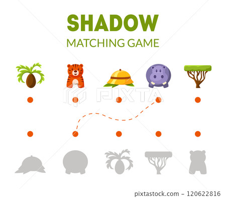 Shadow Matching Game with African Safari Signs and Animals, Educational Game for Kids Vector Illustration Shadow Matching Game with African Safari Signs and Animals, Educational Game for Kids Vector Illustration 120622816