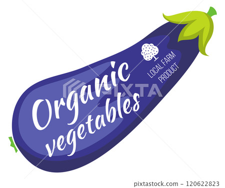 Local farm eggplants label. Fresh organic food 120622823