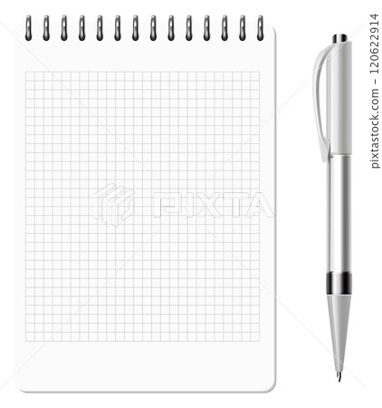 Open notepad with square paper and realistic pen mockup Open notepad with square paper and realistic pen mockup 120622914