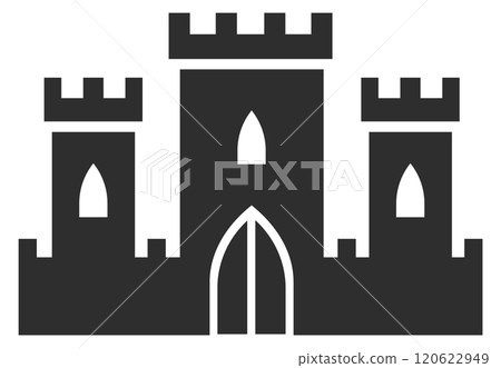 Castle black icon. Medieval old architecture symbol Castle black icon. Medieval old architecture symbol 120622949
