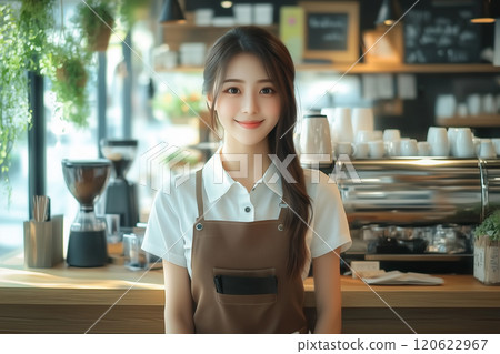 在時尚咖啡館工作的可愛日本女人 120622967