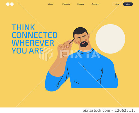 Thinking people, modern flat vector concept illustration- man standing thoughtfully, looking sideways, bubble near his head Metaphor for reflection, analysis, introspection, contemplation, deep 120623113