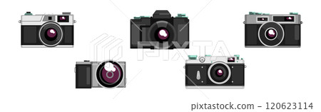 Photo Camera Object with Lens for Filming and Shooting Picture Vector Set 120623114