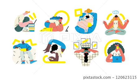 Creative workspace, modern flat vector concept illustration of a person working with a computer Remote work, flexibility, independence, efficiency, mobility, synergy, freedom 120623115
