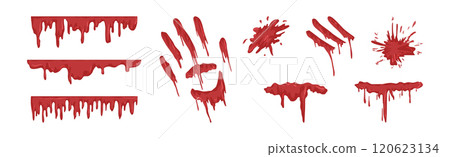 Dripping Blood and Bloody Splatter and Spots Vector Set 120623134