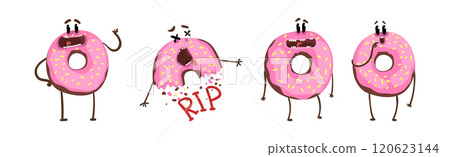 Funny Donut Character with Sugary Glaze Vector Set Funny Donut Character with Sugary Glaze Vector Set 120623144
