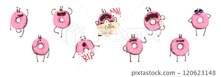 Funny Donut Character with Sugary Glaze Vector Set 120623148