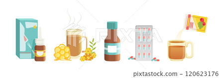 Different Cold and Flu Remedy and Treatment Vector Set 120623176