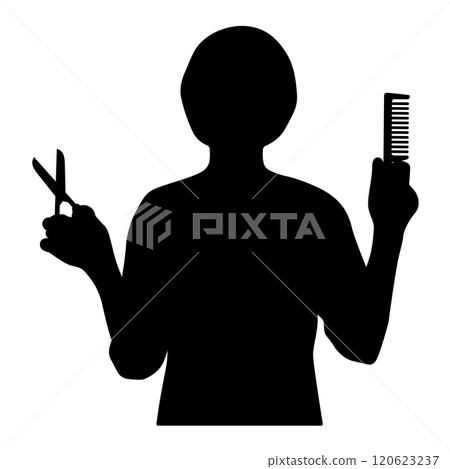 Silhouette of a woman holding scissors and a comb 120623237