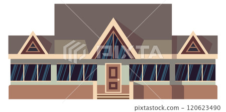 Villa front. Cartoon house exterior. Building facade 120623490