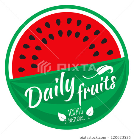 Summer fruit label. Watermelon label. Juicy fresh food Summer fruit label. Watermelon label. Juicy fresh food 120623525