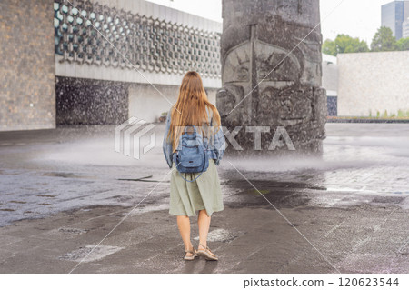 Female tourist exploring the National Museum of Anthropology in Mexico City. Cultural heritage and historical exploration concept 120623544