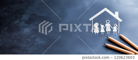 Artistic representation of family and home Artistic representation of family and home 120623603