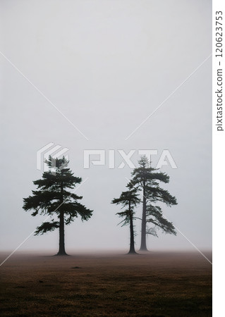 Morning light in a misty forest. AI Generated 120623753