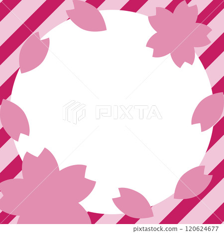 Cherry blossoms and dark striped round frame, dark pink 120624677