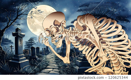 索瑪舊宮殿的墓地和骷髏（背景：AI世代） 120625344