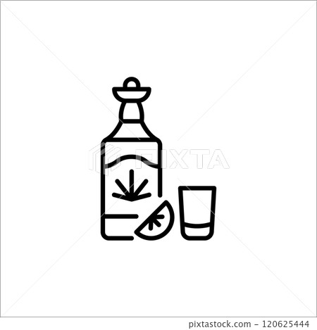 Tequila bottle and shot glass icon 120625444
