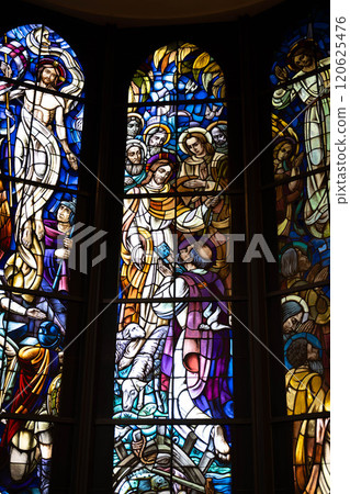 A church with vibrant stained glass A church with vibrant stained glass 120625476