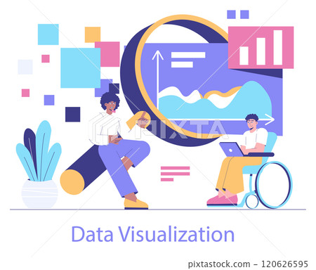 Data Visualization concept. Professionals analyzing and illustrating complex data with charts and graphs. Digital analysis, big data interpretation. Vector illustration. Data Visualization concept. Professionals analyzing and illustrating complex data with charts and graphs. Digital analysis, big data interpretation. Vector illustration. 120626595