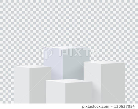 Four blank square podiums stand to show products on transparent background, Vector illustration. 120627084
