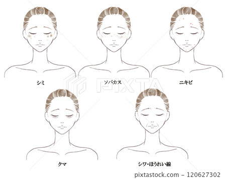 Watercolor illustration set of a woman with skin problems and eyes closed Watercolor illustration set of a woman with skin problems and eyes closed 120627302