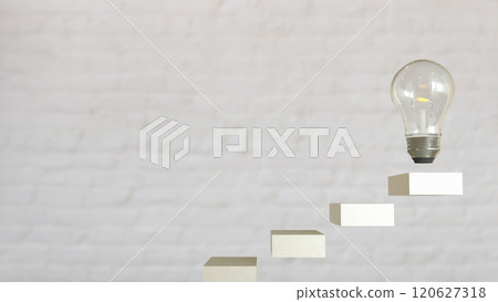 The Bulb on stair for creative or idea concept 3d rendering. The Bulb on stair for creative or idea concept 3d rendering. 120627318