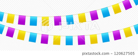 Bunting flags, carnival party flags, festive pennants hanging on a rope. Bunting flags, carnival party flags, festive pennants hanging on a rope. 120627505