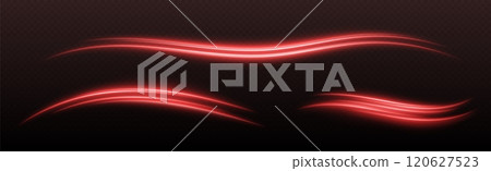 Glowing red light swirls with smooth, flowing curves. Light effect in motion concept. Glowing red light swirls with smooth, flowing curves. Light effect in motion concept. 120627523