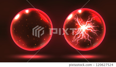 Crystal magic ball, mystic prophecy orb with lightning inside Crystal magic ball, mystic prophecy orb with lightning inside 120627524