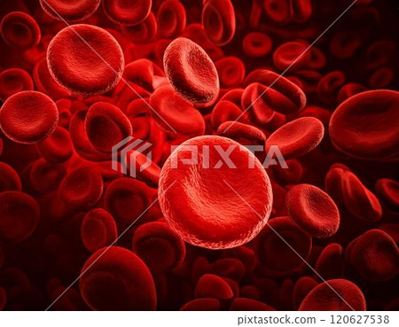 Image of red blood cells flowing through blood vessels 120627538