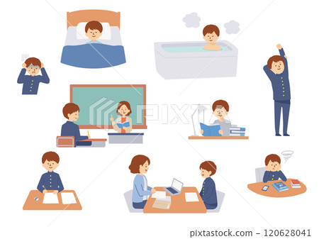 Male student exam life illustration set 120628041