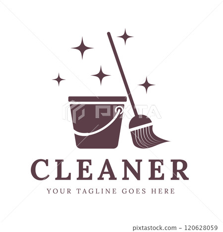 Cleaning Service Logo with Mop and Bucket Icon, designed in a minimalist and professional style, suitable for home or commercial cleaning service brands. 120628059