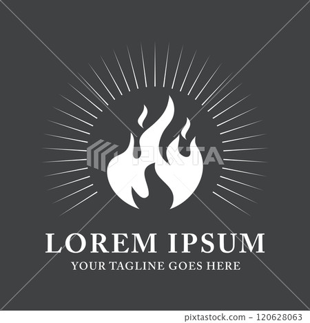 A logo with a minimalist design featuring the Fire Element in the center, surrounded by lines of light. 120628063