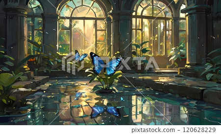 遊戲背景：人工蝴蝶天堂的溫室廢墟，人類滅亡的地方，光線照耀的地方 120628229