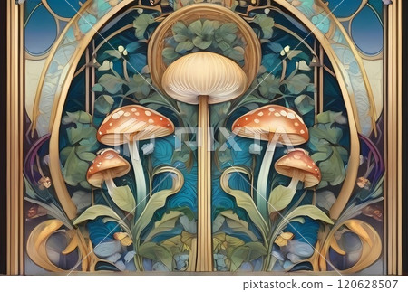 Art Nouveau image mushroom background frame wallpaper 120628507