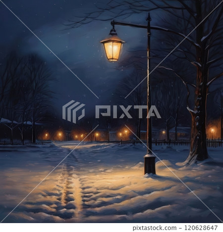 the AI Image Generator, row of vintage street lamps along 120628647